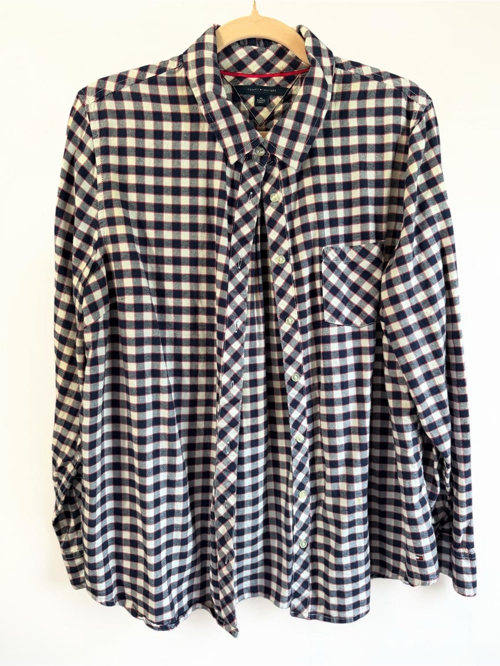 Tommy Hilfiger Plaid Button Down Mens XL Red Blue White Classic